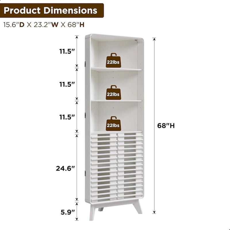Meuble d'angle haut de salle de bain Mid-Century avec porte à lattes, 68 po