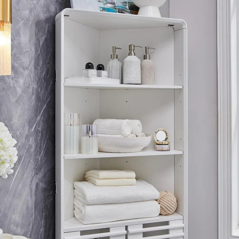 Meuble d'angle haut de salle de bain Mid-Century avec porte à lattes, 68 po