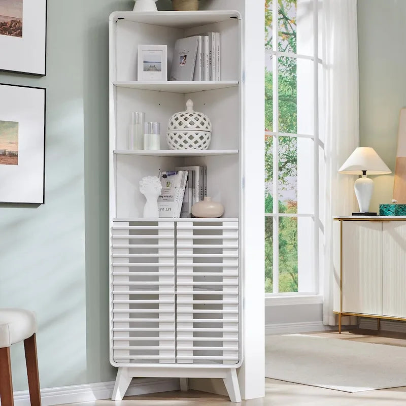 Meuble d'angle haut de salle de bain Mid-Century avec porte à lattes, 68 po