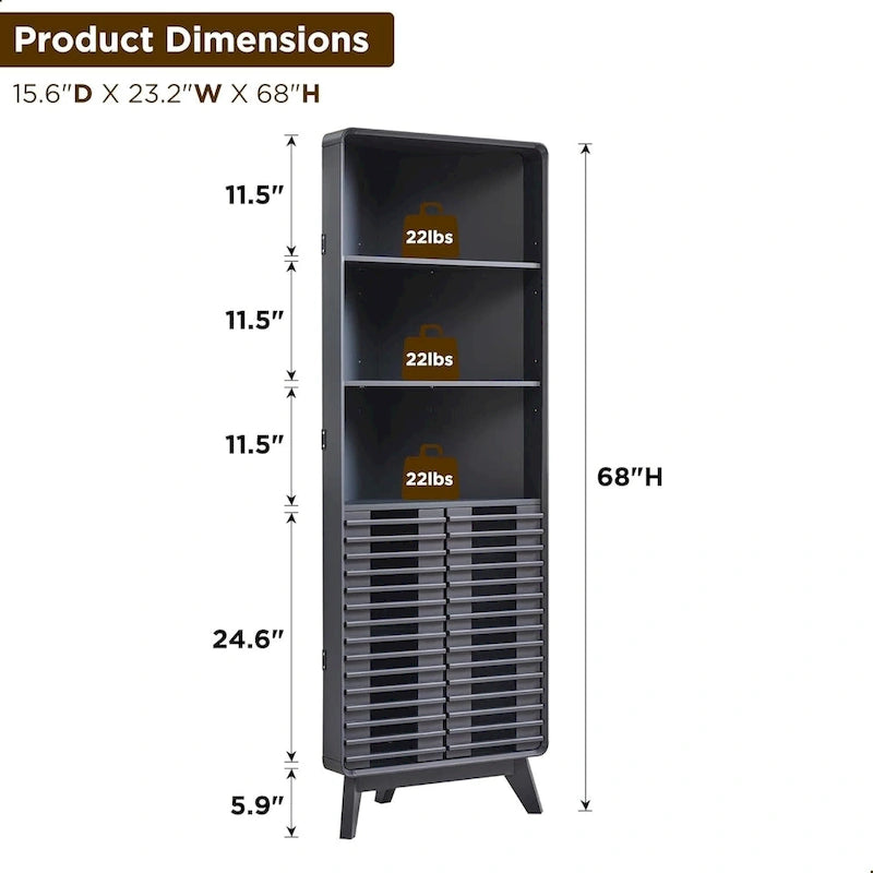 Meuble d'angle haut de salle de bain Mid-Century avec porte à lattes, 68 po