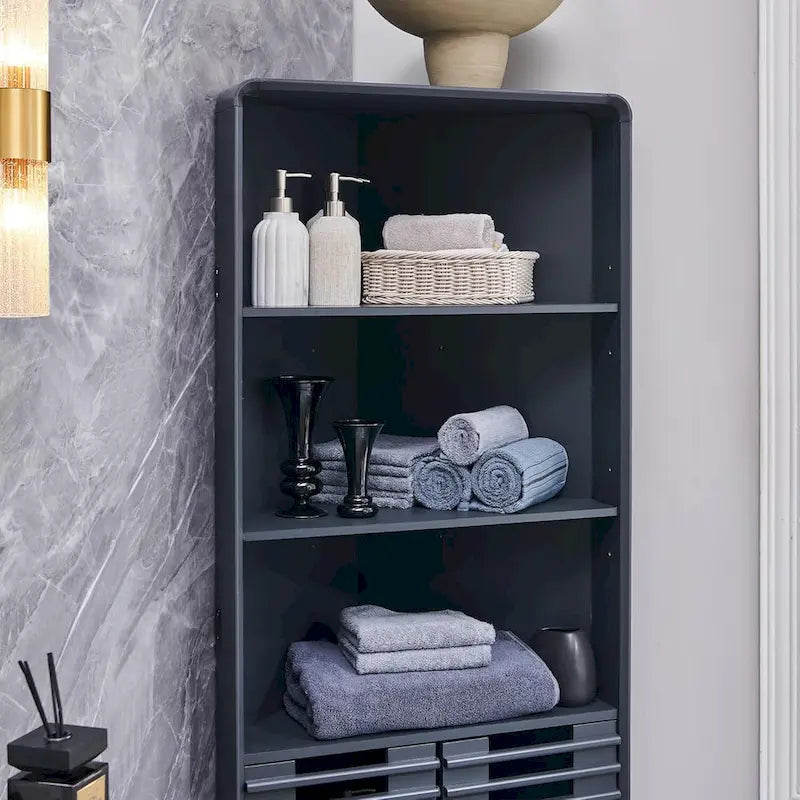 Meuble d'angle haut de salle de bain Mid-Century avec porte à lattes, 68 po