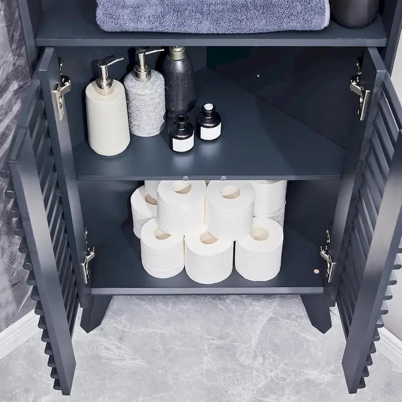 Meuble d'angle haut de salle de bain Mid-Century avec porte à lattes, 68 po