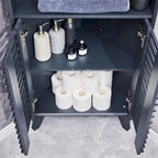 Meuble d'angle haut de salle de bain Mid-Century avec porte à lattes, 68 po
