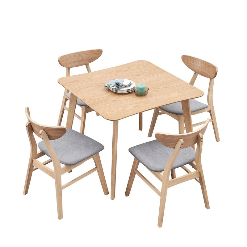 Ensemble table à manger en bois pour 4 personnes, 5 pièces, avec table carrée et 4 chaises rembourrées en tissu