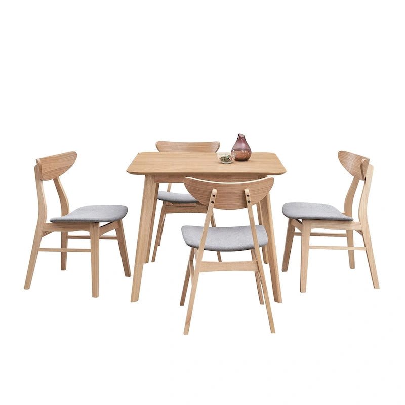 Ensemble table à manger en bois pour 4 personnes, 5 pièces, avec table carrée et 4 chaises rembourrées en tissu
