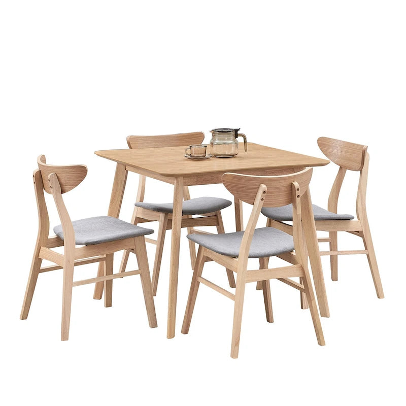 Ensemble table à manger en bois pour 4 personnes, 5 pièces, avec table carrée et 4 chaises rembourrées en tissu
