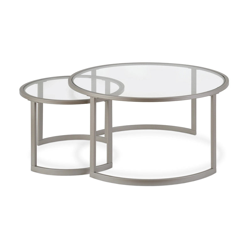 Lot de 2 tables basses gigognes rondes en verre et acier de 36 po - 36 x 36 x 18 po