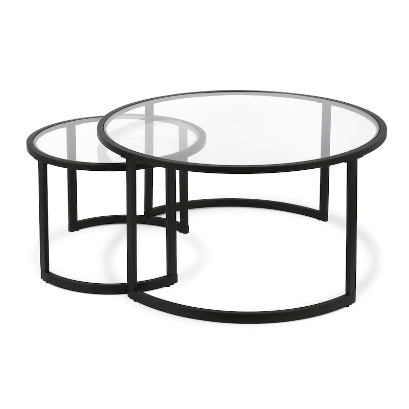 Lot de 2 tables basses gigognes rondes en verre et acier de 36 po - 36 x 36 x 18 po