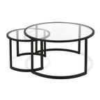 Set of 2 36   Glass And Steel Round Nested Coffee Tables - 36 x 36 x 18