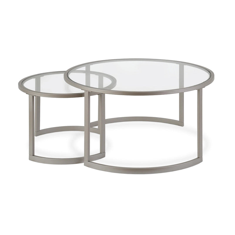Lot de 2 tables basses gigognes rondes en verre et acier de 36 po - 36 x 36 x 18 po