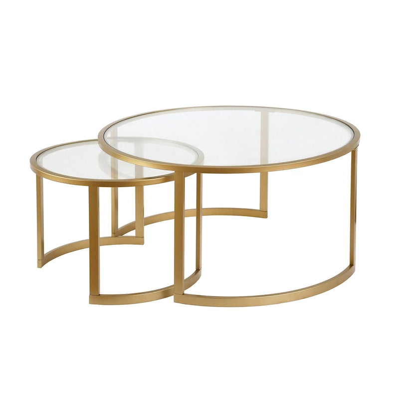 Lot de 2 tables basses gigognes rondes en verre et acier de 36 po - 36 x 36 x 18 po