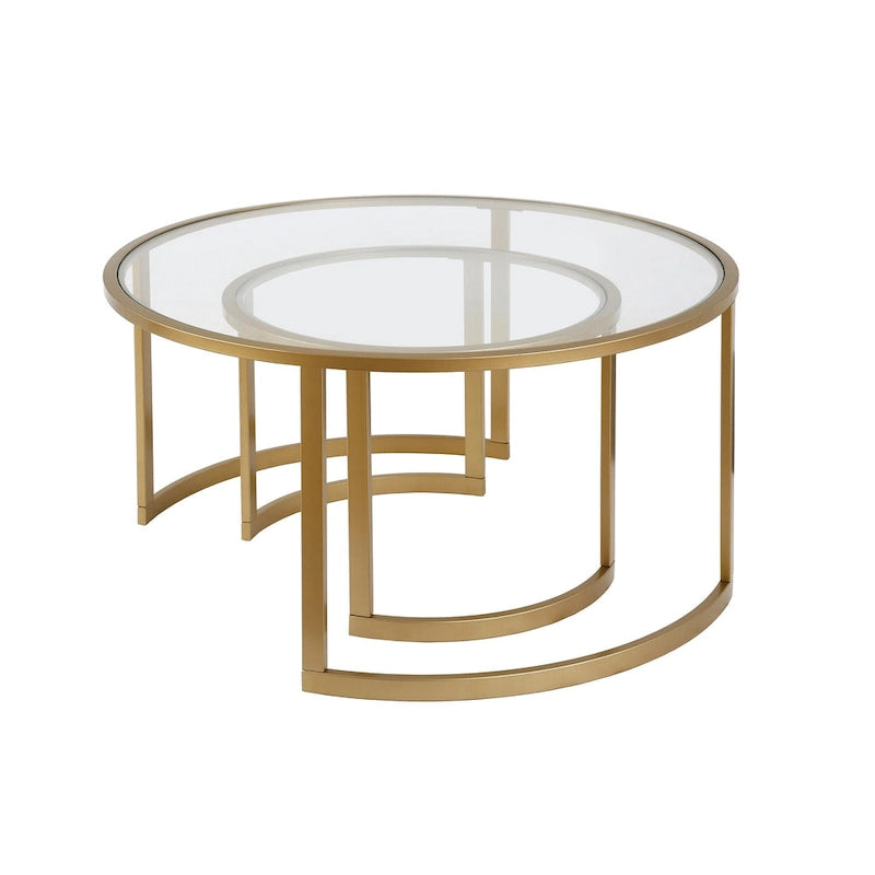 Lot de 2 tables basses gigognes rondes en verre et acier de 36 po - 36 x 36 x 18 po