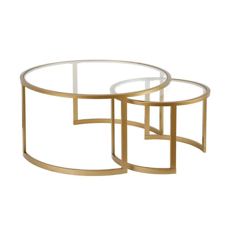 Lot de 2 tables basses gigognes rondes en verre et acier de 36 po - 36 x 36 x 18 po