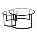 Lot de 2 tables basses gigognes rondes en verre et acier de 36 po - 36 x 36 x 18 po