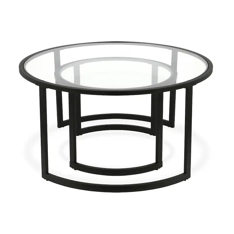 Lot de 2 tables basses gigognes rondes en verre et acier de 36 po - 36 x 36 x 18 po