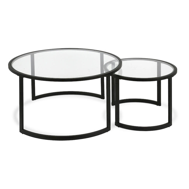 Lot de 2 tables basses gigognes rondes en verre et acier de 36 po - 36 x 36 x 18 po