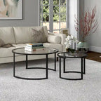 Lot de 2 tables basses gigognes rondes en verre et acier de 36 po - 36 x 36 x 18 po