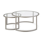 Lot de 2 tables basses gigognes rondes en verre et acier de 36 po - 36 x 36 x 18 po