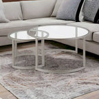 Lot de 2 tables basses gigognes rondes en verre et acier de 36 po - 36 x 36 x 18 po
