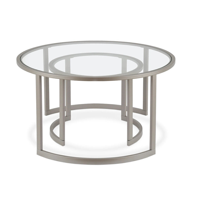 Lot de 2 tables basses gigognes rondes en verre et acier de 36 po - 36 x 36 x 18 po