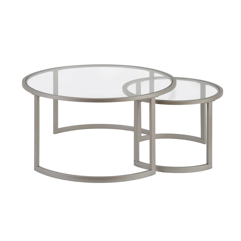 Lot de 2 tables basses gigognes rondes en verre et acier de 36 po - 36 x 36 x 18 po