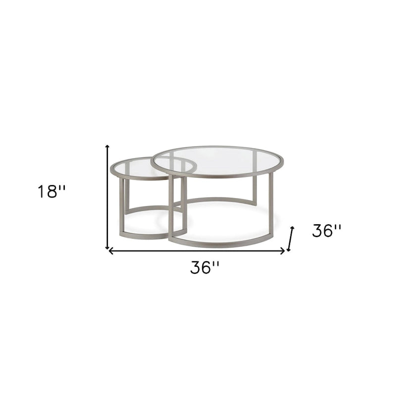 Lot de 2 tables basses gigognes rondes en verre et acier de 36 po - 36 x 36 x 18 po