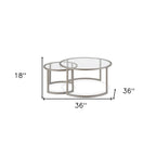 Lot de 2 tables basses gigognes rondes en verre et acier de 36 po - 36 x 36 x 18 po