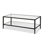 Table basse rectangulaire moderne en verre 45" avec cadre en acier et étagère de rangement pour salon - 45" L x 20" l x 17" H