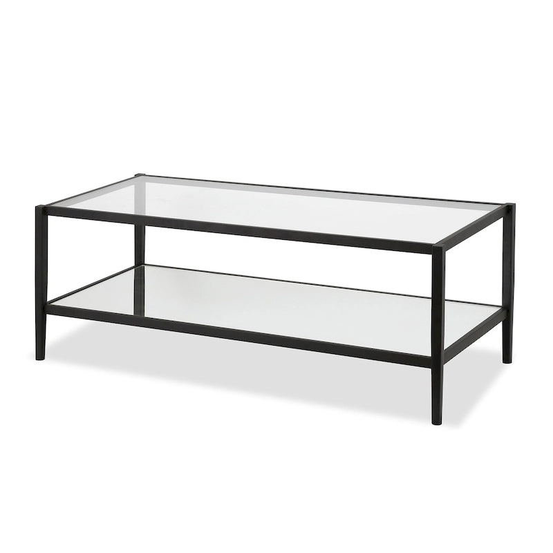 Table basse rectangulaire moderne en verre 45" avec cadre en acier et étagère de rangement pour salon - 45" L x 20" l x 17" H