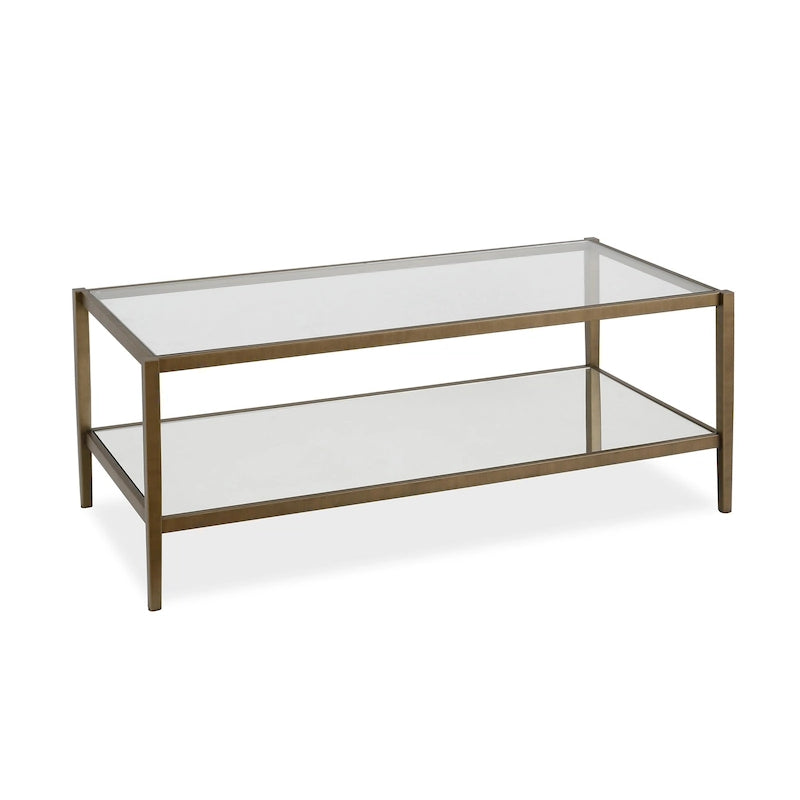 Table basse rectangulaire moderne en verre 45" avec cadre en acier et étagère de rangement pour salon - 45" L x 20" l x 17" H