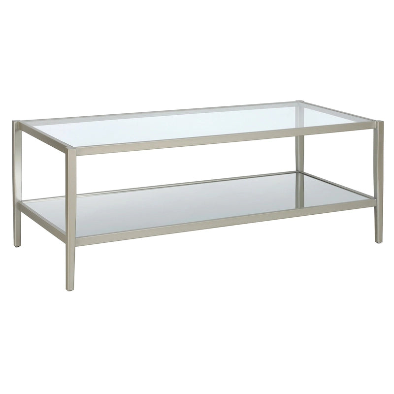 Table basse rectangulaire moderne en verre 45" avec cadre en acier et étagère de rangement pour salon - 45" L x 20" l x 17" H