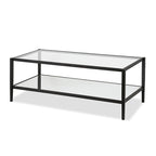 Modern Rectangular Glass Coffee Table 45   Steel Frame with Storage Shelf for Living Room - 45  L x 20  W x 17  H