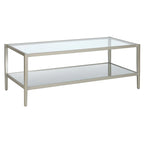 Table basse rectangulaire moderne en verre 45" avec cadre en acier et étagère de rangement pour salon - 45" L x 20" l x 17" H