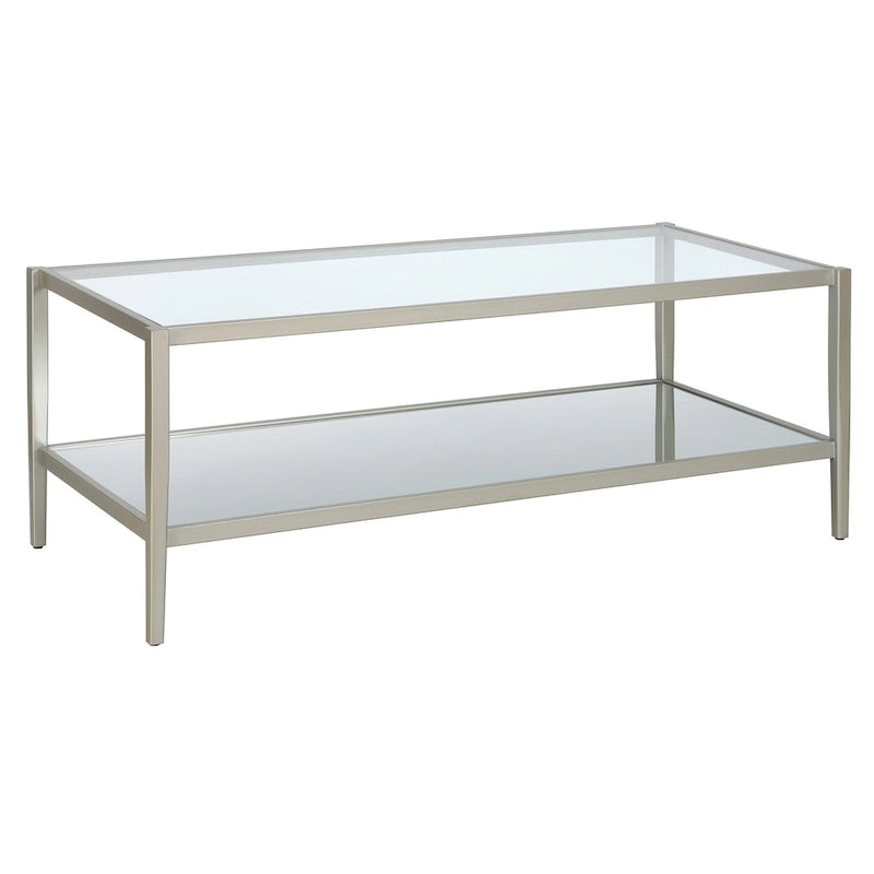 Table basse rectangulaire moderne en verre 45" avec cadre en acier et étagère de rangement pour salon - 45" L x 20" l x 17" H
