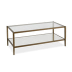 Table basse rectangulaire moderne en verre 45" avec cadre en acier et étagère de rangement pour salon - 45" L x 20" l x 17" H