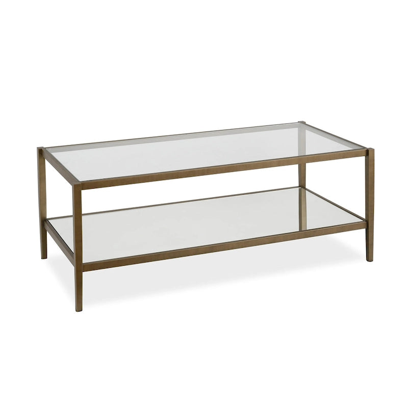Table basse rectangulaire moderne en verre 45" avec cadre en acier et étagère de rangement pour salon - 45" L x 20" l x 17" H