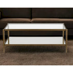 Table basse rectangulaire moderne en verre 45" avec cadre en acier et étagère de rangement pour salon - 45" L x 20" l x 17" H