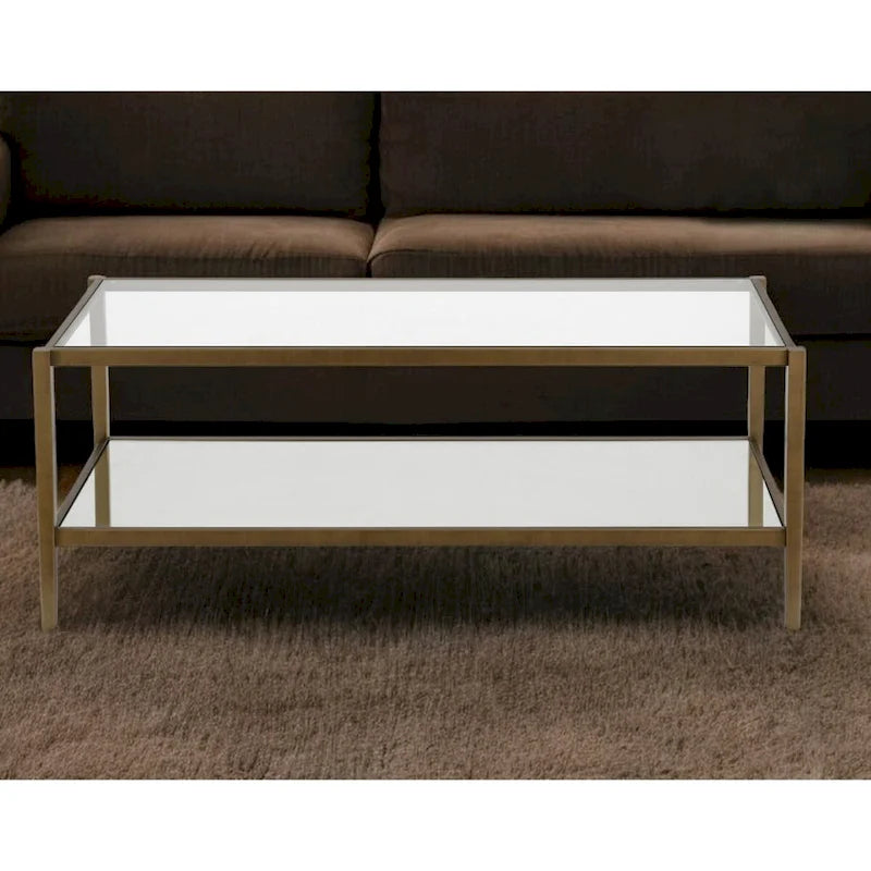 Table basse rectangulaire moderne en verre 45" avec cadre en acier et étagère de rangement pour salon - 45" L x 20" l x 17" H