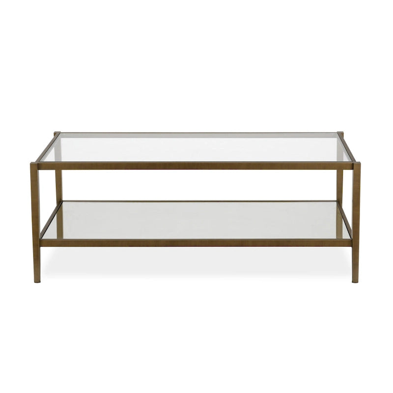 Table basse rectangulaire moderne en verre 45" avec cadre en acier et étagère de rangement pour salon - 45" L x 20" l x 17" H