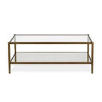 Table basse rectangulaire moderne en verre 45" avec cadre en acier et étagère de rangement pour salon - 45" L x 20" l x 17" H