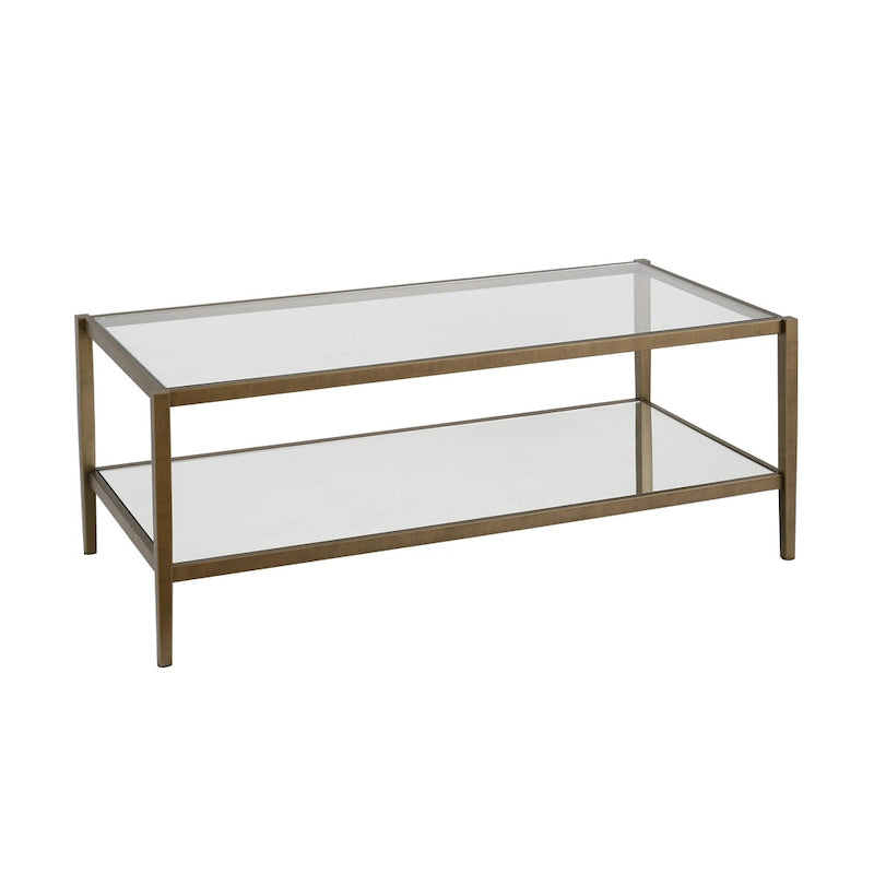 Table basse rectangulaire moderne en verre 45" avec cadre en acier et étagère de rangement pour salon - 45" L x 20" l x 17" H
