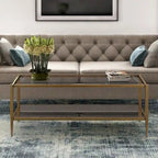 Table basse rectangulaire moderne en verre 45" avec cadre en acier et étagère de rangement pour salon - 45" L x 20" l x 17" H