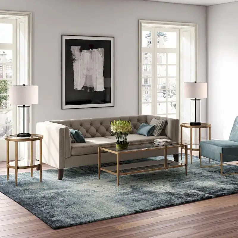 Table basse rectangulaire moderne en verre 45" avec cadre en acier et étagère de rangement pour salon - 45" L x 20" l x 17" H