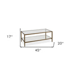 Table basse rectangulaire moderne en verre 45" avec cadre en acier et étagère de rangement pour salon - 45" L x 20" l x 17" H