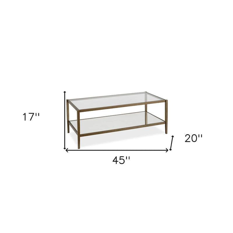 Table basse rectangulaire moderne en verre 45" avec cadre en acier et étagère de rangement pour salon - 45" L x 20" l x 17" H