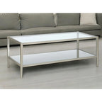 Table basse rectangulaire moderne en verre 45" avec cadre en acier et étagère de rangement pour salon - 45" L x 20" l x 17" H