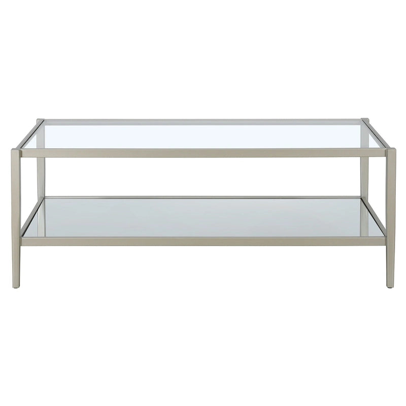 Table basse rectangulaire moderne en verre 45" avec cadre en acier et étagère de rangement pour salon - 45" L x 20" l x 17" H