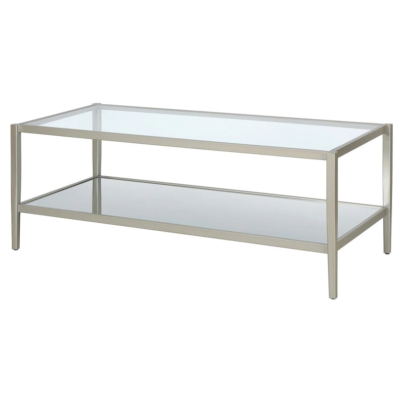 Table basse rectangulaire moderne en verre 45" avec cadre en acier et étagère de rangement pour salon - 45" L x 20" l x 17" H