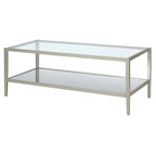 Table basse rectangulaire moderne en verre 45" avec cadre en acier et étagère de rangement pour salon - 45" L x 20" l x 17" H