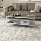 Table basse rectangulaire moderne en verre 45" avec cadre en acier et étagère de rangement pour salon - 45" L x 20" l x 17" H